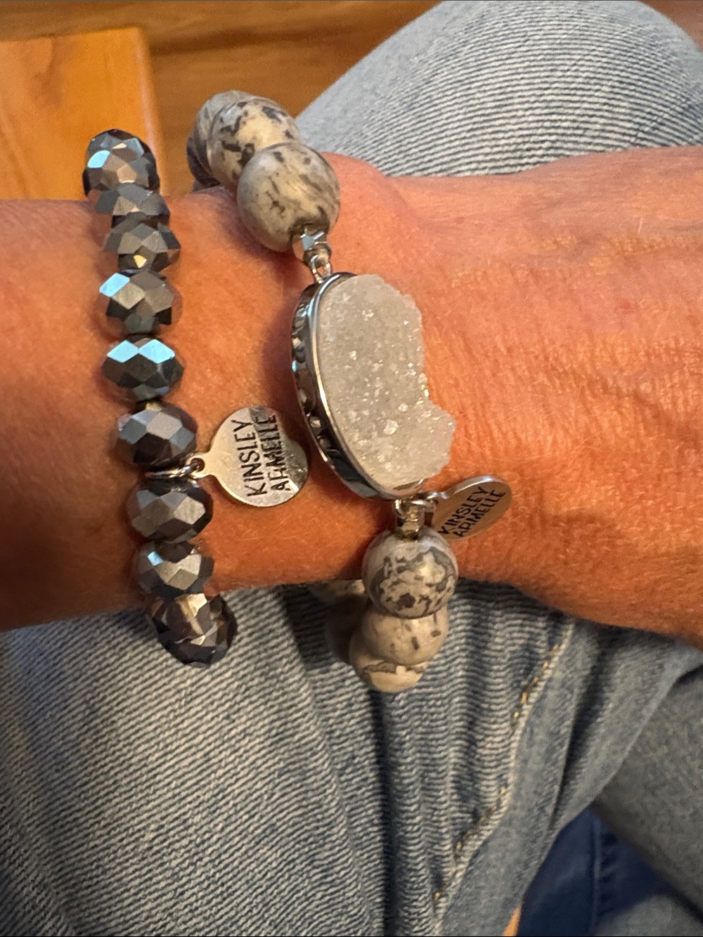 Kinsley Armelle Gray and White Druzy Beaded Stretch Bracelet